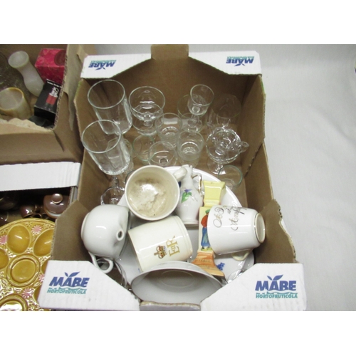 183 - Assorted glass and ceramics including decanters, plates, etc, (3 boxes)