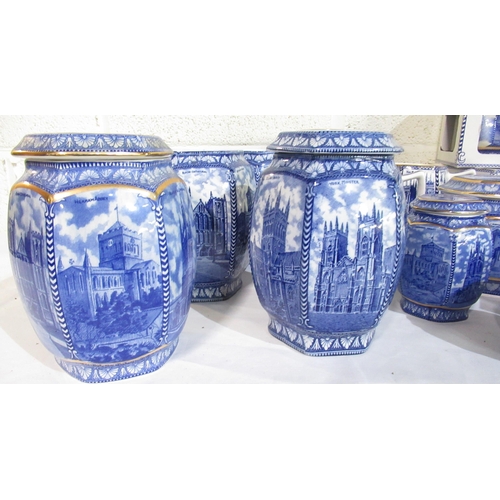 506 - Collection of Ringtons blue and white Hexagonal cathedral jars, cathedral jugs and bridges, tea pots... 