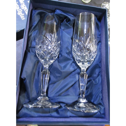532 - Pair of two Edinburgh Crystal glass tumblers, Spiegelau cut glass champagne flutes and a collection ... 