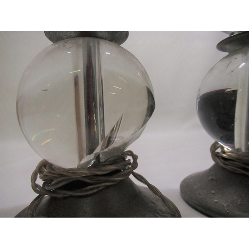 10 - Pair of 1920's/1930's glass and cast metal table lamps with separate graduated sphere stems H40cm (o... 