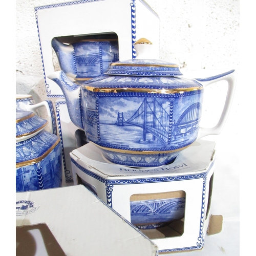 506 - Collection of Ringtons blue and white Hexagonal cathedral jars, cathedral jugs and bridges, tea pots... 