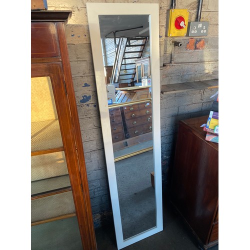 222 - Cream framed easel dressing mirror W39cm H162cm, Ikea Wilj hanging shelf, two similar folding boxes,... 