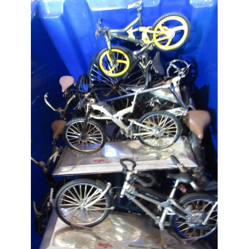 501 - Collection of model bicycles and motorbikes including penny farthing, tandem bike and Porsche bike F... 