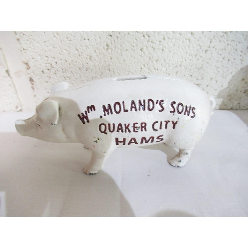 610 - Cast metal Wm. Moland's Sons Quaker City Hams money box