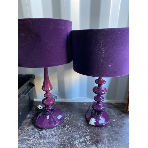 228 - Pair of brushed metal table lamps on open work columns, similar lamp with plain column, large silver... 