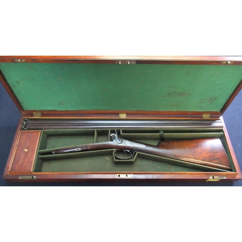 82 - Mahogany cased William Hole of Bristol 16B percussion cap side by side shotgun, with 29.5