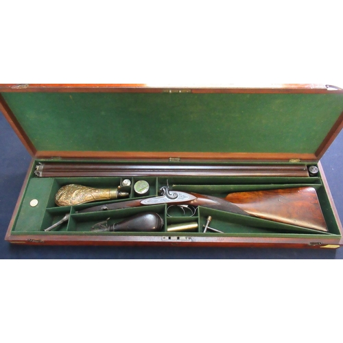 83 - Cased Thomas Hill of Dunse 14B percussion cap side by side shotgun, with 29.5