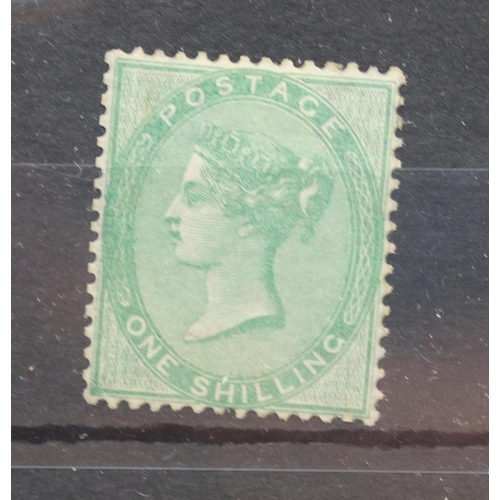 108 - Two Victoria 1855-57 1/- green stamps with emblems, 1x unmounted mint, 1x lightly mounted, SG 72 (2)