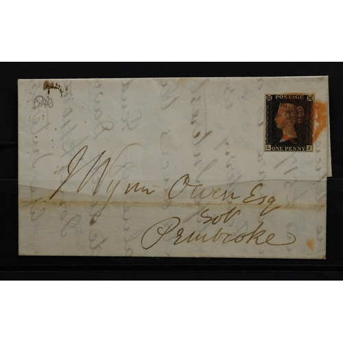 110 - Victoria 1840 1d black on cover 'L-J' plate