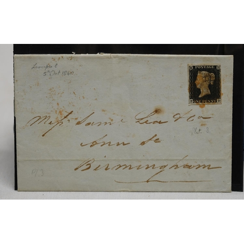 111 - Victoria 1840 1d black on cover 'P-D' plate