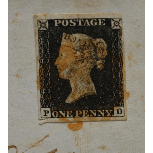 111 - Victoria 1840 1d black on cover 'P-D' plate