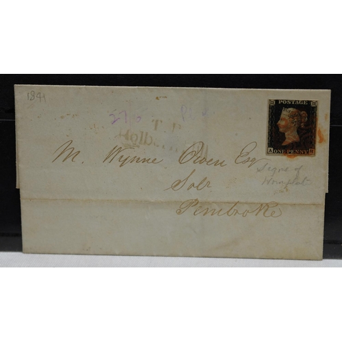 112 - Victoria 1841 1d black on cover 'A-H' plate