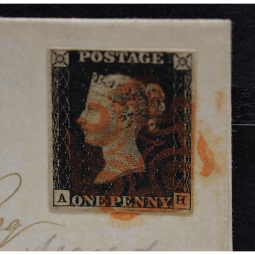 112 - Victoria 1841 1d black on cover 'A-H' plate