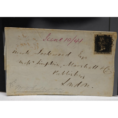 113 - Victoria 1841 1d black on cover 'R-E' plate