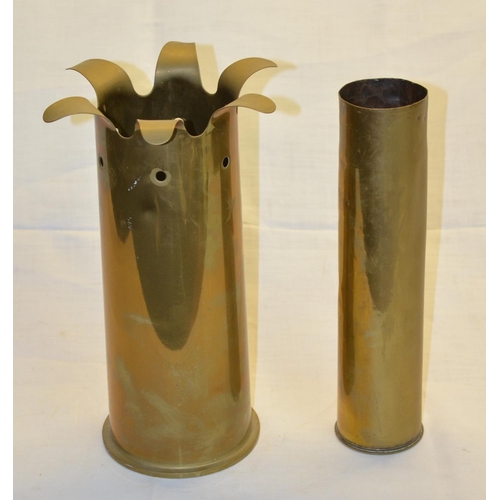 46 - 1913 A.PX3.1L.12M 75DE.C shell casing, another larger shell casing converted to stick stand stamped ... 