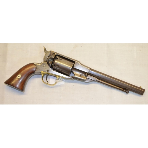53 - Beals patent percussion cap revolver with brass trigger guard and two piece wooden mounts (A/F) engr... 