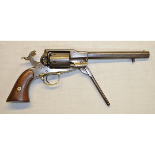 53 - Beals patent percussion cap revolver with brass trigger guard and two piece wooden mounts (A/F) engr... 
