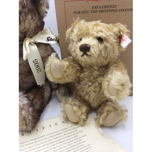 125 - Steiff QVC Exclusive Alexandra teddy bear in blonde mohair with 9ct gold pendant, boxed, H23cm, and ... 