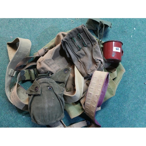 91 - Collection of military webbing, 58 pattern including belts (2), water bottle with cup in pouch AMO p... 