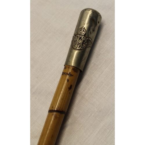 7 - Early C20th Royal Flying Corps officers bamboo swagger cane, RFC crested white metal top engraved VV... 