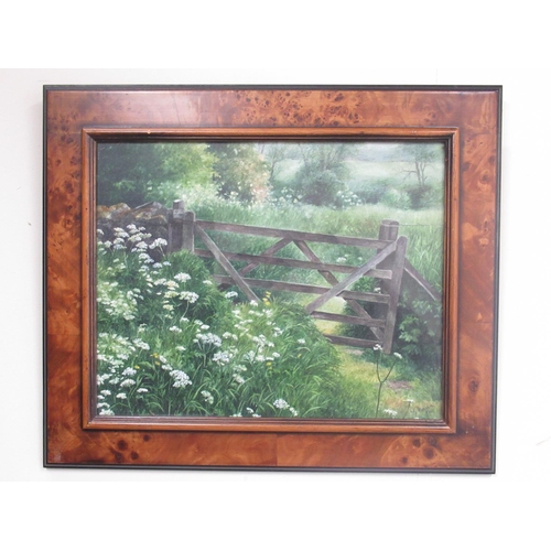 765 - Liz Thomson (Contemporary): 'Farm Gate' watercolour, signed and dated '89, H27cm x W34cm