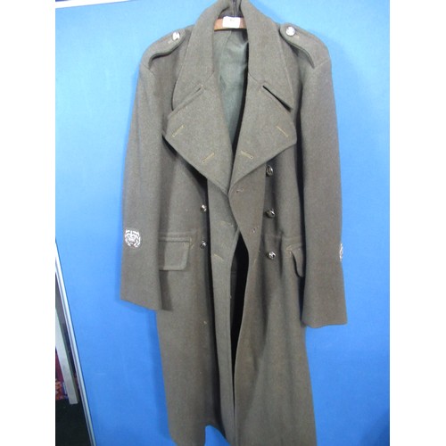 62 - Military great coat 1951 pattern, dated 1952 with Staybrite buttons and warrant officers sleeve insi... 