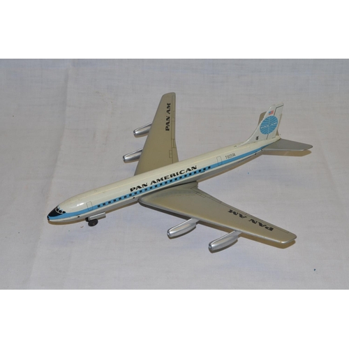 179 - Boeing 707 Pan-AM metal model with weighted fly wheel (A/F) with box, Louis Marx & Co. mechanical ar... 