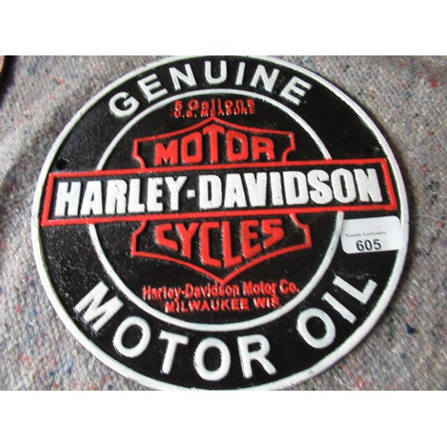 784 - Cast metal Harley Davidson motor oil reproduction advertising sign