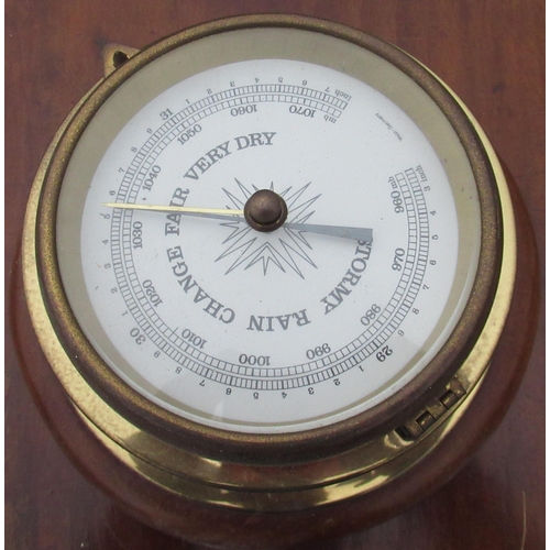 777 - West German brass cased bulkhead aneroid barometer D21cm