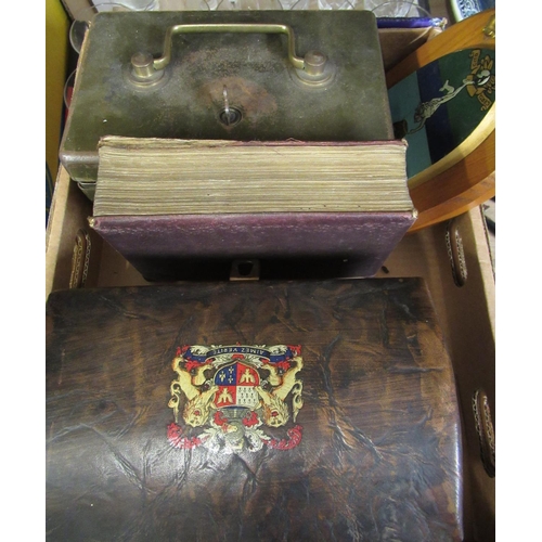 776 - Bible, wall mounted Royal Corps of Signals crest, a wooden chest shaped box and a green metal cashbo... 