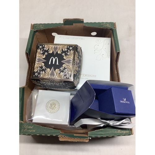 775 - Swarovski Ring, Mcdonalds signature collection box by Julian Mcdonald and other costume jewellery