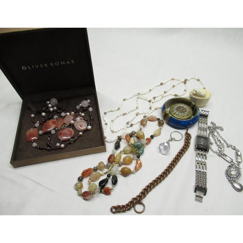 773 - Selection of costume jewellery, incl. bangle, Berge watch, hardstone necklace, Oliver Bonas quartz/g... 