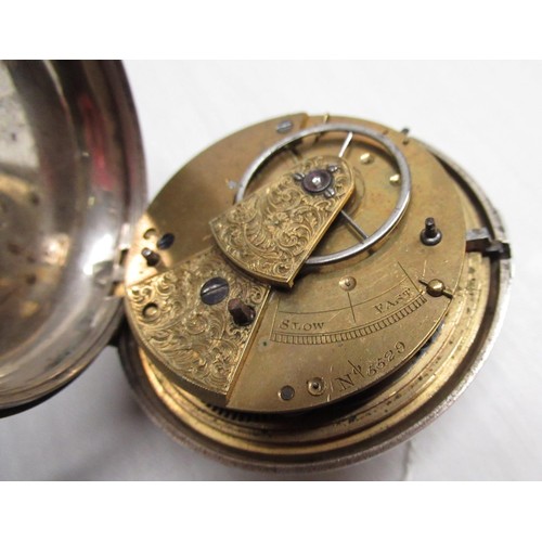 201 - Mid Victorian silver pear cased pocket watch (glass damaged), white enamel dial with Roman numerals ... 