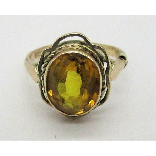 204 - Hallmarked 9ct yellow gold citrine ring stamped 9.375, Birmingham, 1984, Size L, gross 3.5g