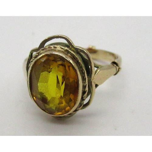 204 - Hallmarked 9ct yellow gold citrine ring stamped 9.375, Birmingham, 1984, Size L, gross 3.5g