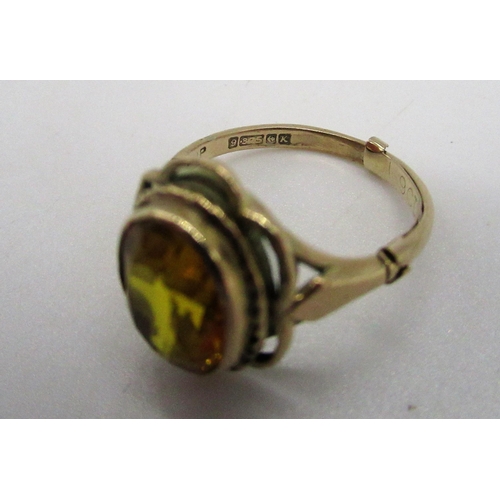 204 - Hallmarked 9ct yellow gold citrine ring stamped 9.375, Birmingham, 1984, Size L, gross 3.5g