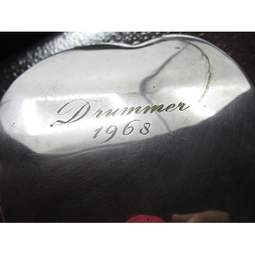 214 - C20th horse hoof memorial with silver plated mounts engraved Drummer, 1968