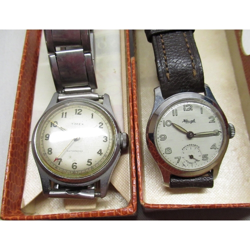 215 - 1950 Timex waterproof hand wound wrist watch, stainless steel case on expanding bracelet, vintage Ki... 