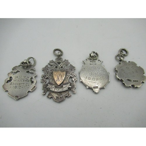 92 - Edw.VII silver hallmarked Ryedale League fob medal, three Geo.V silver Beckett Minor League and othe... 