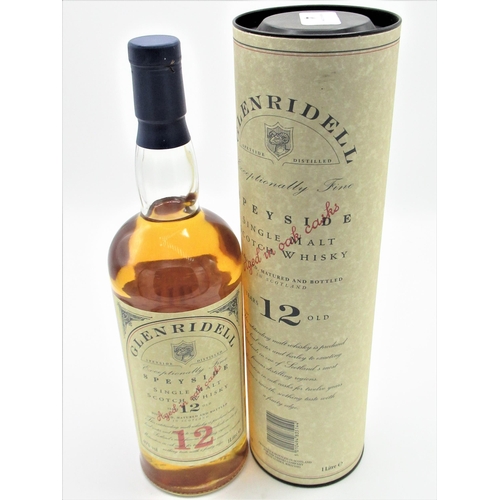 4 - Glenridell Speyside Single Malt Scotch Whisky, 12 years old, 1ltr 40%vol, in tube, 1btl