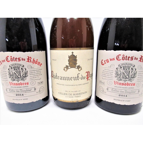 27 - Chateauneuf-de-Pape Cellier de Marrenon, 75cl,13.5vol, and two bottles Cru des Cotes du Rhone Vinsob... 