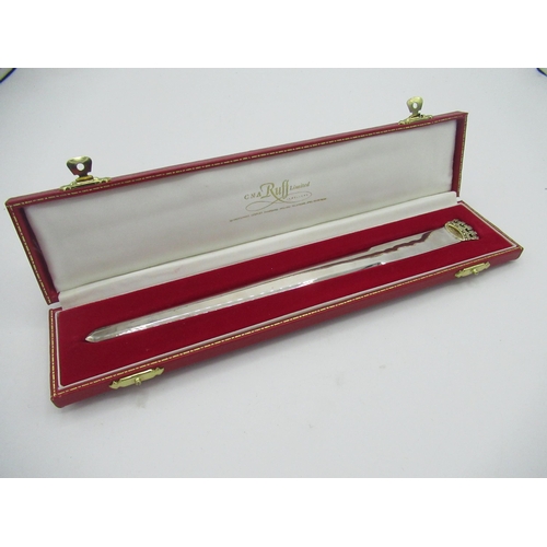 516 - C.N.A. Ruff Ltd. Gosport Elizabeth II silver cased letter knife with gold plated crown terminal, Bir... 