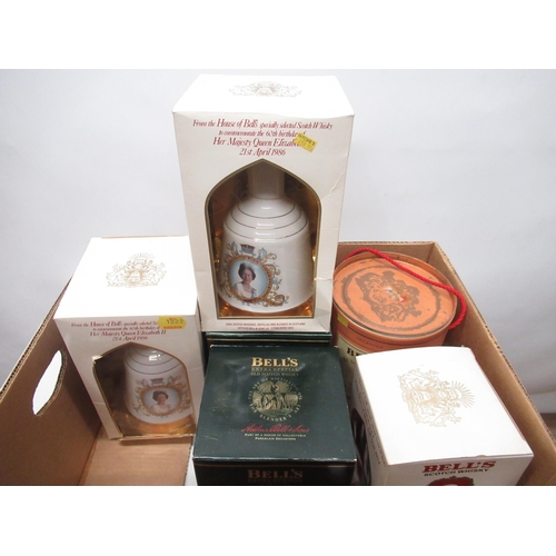 805 - Six Bells Whisky Decanters complete with contents to include three Royal commemorative, two Christma... 