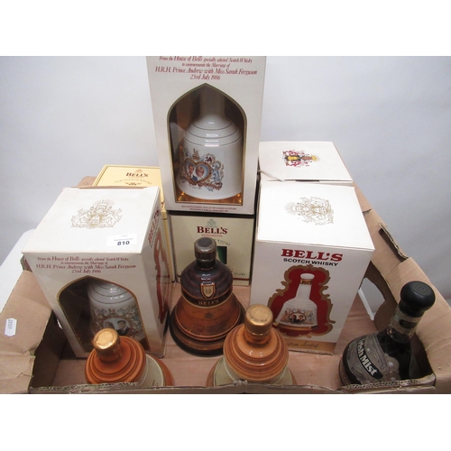 810 - Nine Bells Whisky decanters to include Christmas, commemorative and standard, plus a bottle of Irish... 