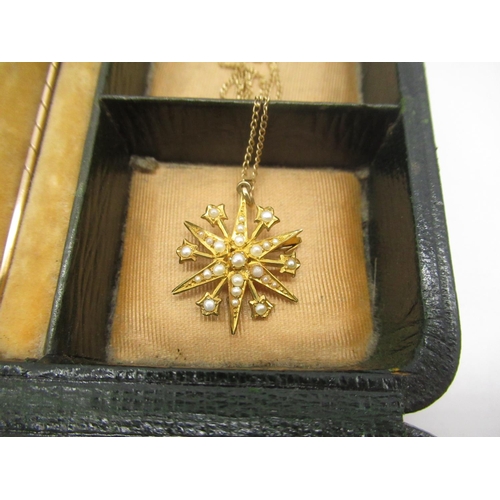 716 - 18ct yellow gold pin stick with knot terminal stamped 18ct, 15ct yellow gold star pendant/brooch ins... 