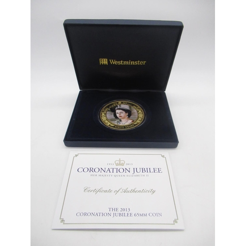 733 - ER.II Coronation Jubilee Silver proof 145g $5 24ct gold plated coin in fitted case with COA 419/2013