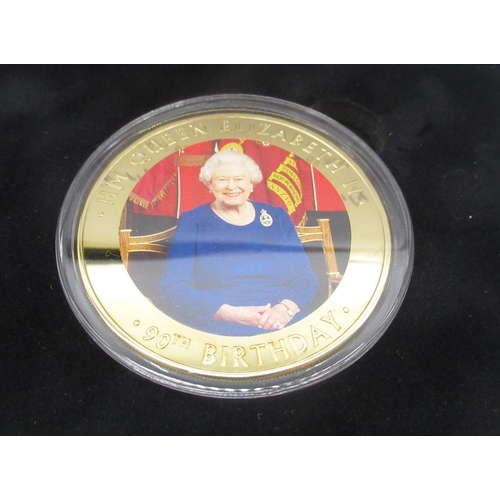 735 - ER.II 90th Birthday Silver proof 110g $2 24ct gold plated coin in fitted case with COA 244/2016