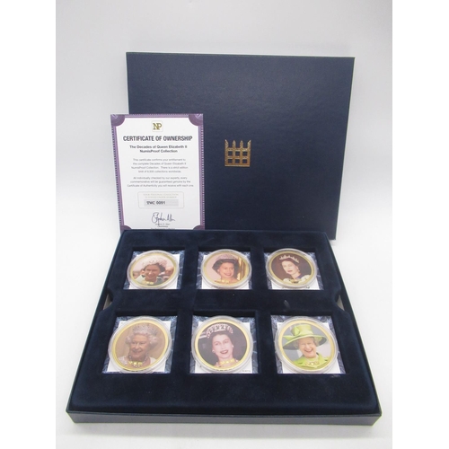 738 - The Decades of ER.II  coin set including six 56g NumisProof 24ct gold plated coins in fitted case wi... 