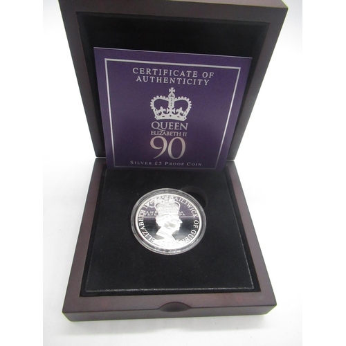 739 - ER.II 90th Birthday Silver proof £5 28.28g Silver proof .925 silver coin in fitted case with COA 316... 