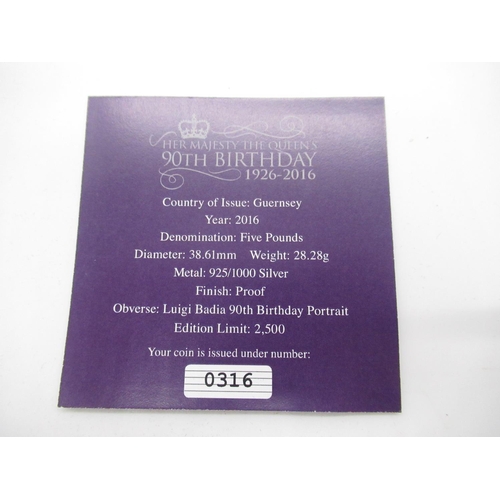 739 - ER.II 90th Birthday Silver proof £5 28.28g Silver proof .925 silver coin in fitted case with COA 316... 